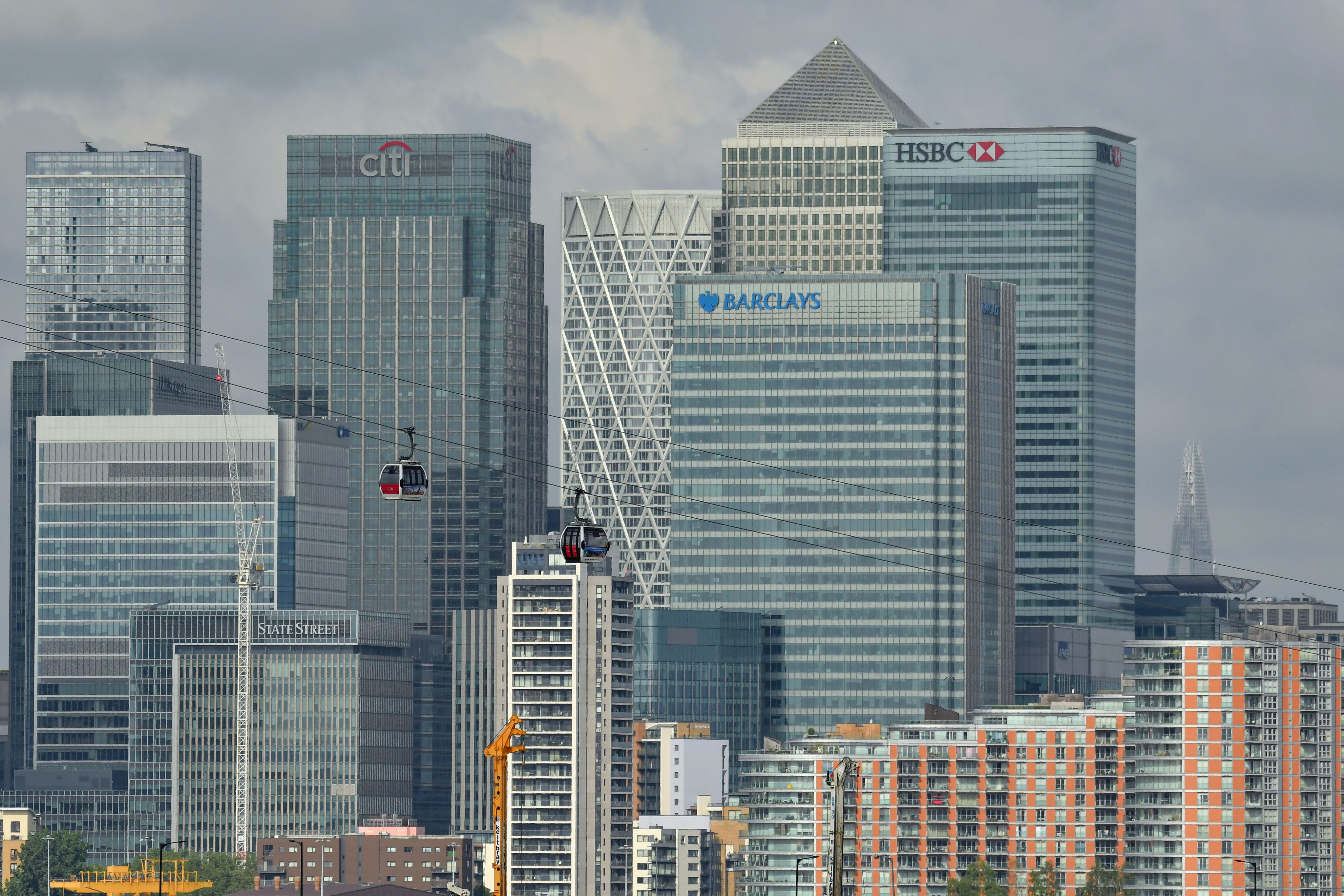 A view of the skyline of London's Canary Warf.
