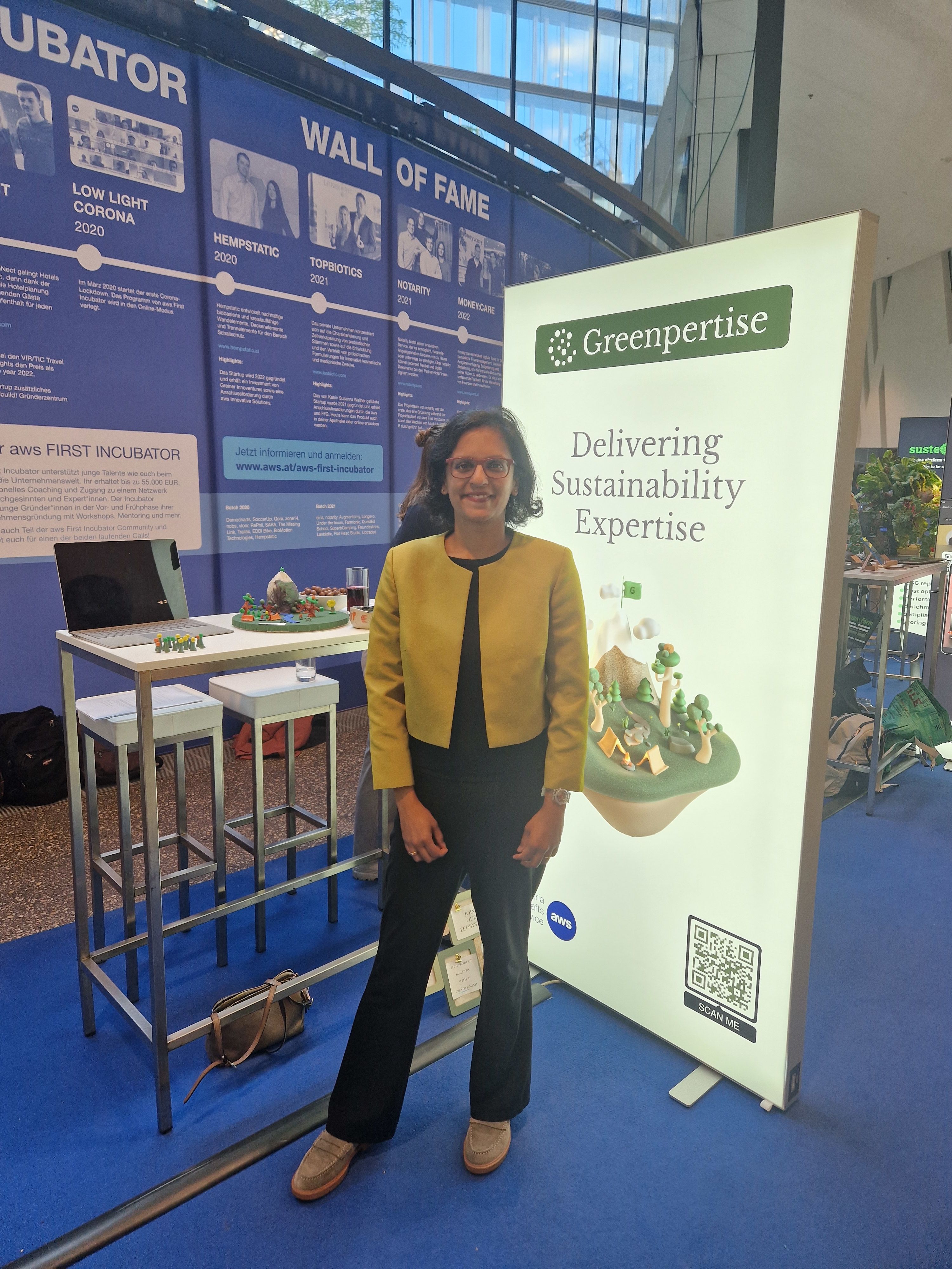 LSE alumna Darshini Waibel representing Greenpertise at a conference.